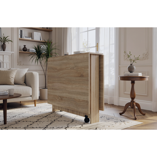 Sunvega Folding Dining Table with 2 Wheels, 2 Storage Racks and Drop Leaves