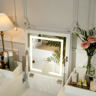 Sunvega Makeup Vanity Desk Set with Large LED Lighted Mirror and Drawers