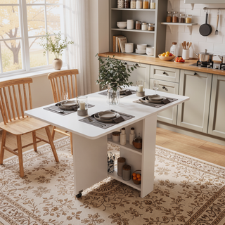 Sunvega 51.18 Inch White Foldable Table with Wheels for Dining or Display Use