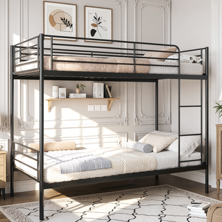 Sunvega Twin Over Twin Metal Bunk Bed with Ladder and Guardrail, Splits into Two Separate Beds