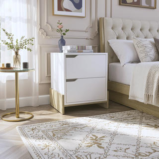 Sunvega Classic White Nightstand with Spacious Drawer and Open Shelf for Bedroom