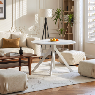 Sunvega 47.2 Inch Solid Wood Round Dining Table with X-Shaped Pedestal Base for 4-6 People