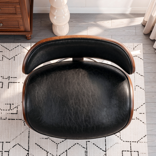 Sunvega Mid-Century Modern Swivel Barstool with Faux Leather Upholstery and Walnut Frame
