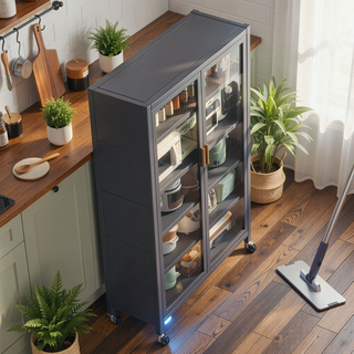 Sunvega 6 Tier Metal Kitchen Pantry Storage Cabinet with Transparent Door and Wheels