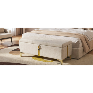 Sunvega Elegant Upholstered Storage Ottoman Bench with Metal Legs for Bedroom and Living Room