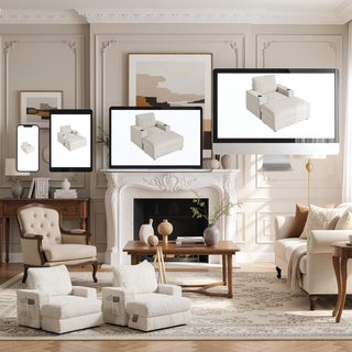 Sunvega Faux Rabbit Fur Sofa Bed with Storage Ottoman Cup Holders and Armrests