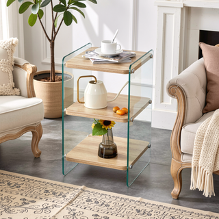 Sunvega Three Layer Bedside Cabinet with MDF Board and Transparent Tempered Glass