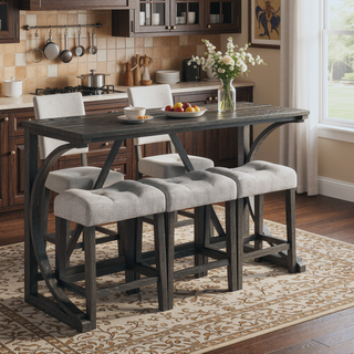 Sunvega Industrial Bar Table and Chairs Set with Power Outlet for Living Room