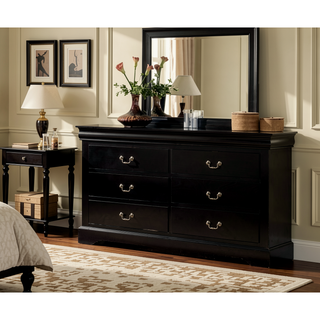 Sunvega Modern Black Dresser with Six Spacious Drawers and Brushed Nickel Handles