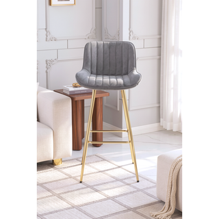 Sunvega Set of 2 Velvet Fabric Bar Stools with Chrome Footrest and Golden Legs