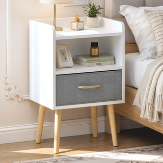 Sunvega Collapsible Fabric Drawer Nightstand with 2-Tier Storage Cabinet and Shelf