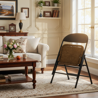 Sunvega Rattan Collapsible Chair Set of 4 with Black Steel Frame and Natural Woven Design
