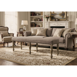 Sunvega Driftwood Finish Microfiber Upholstered Dining Bench with Nailhead Trim