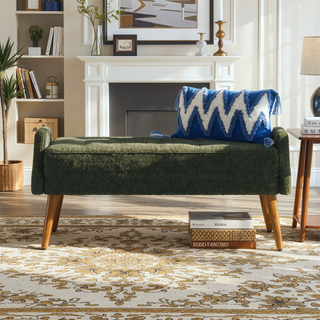 Sunvega Modern Loop Yarn Fabric Bench with Soft Cushion and Geometric Armrests