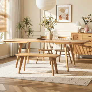 Sunvega Solid Red Oak Wood Bench with Tapered Legs for Dining and Entryway