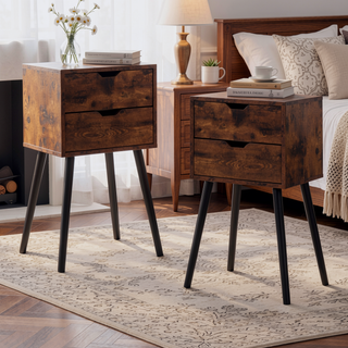 Sunvega Modern Nightstand with 2 Spacious Drawers and Solid Wood Legs for Bedroom