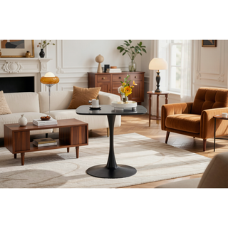 Sunvega 24 Inch Black Square Tulip Dining Table with Sturdy Metal Base for 2-4 Person