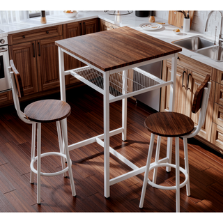 Sunvega Foldable Counter Height Bar Table Set with 2 Stools and Iron Frame