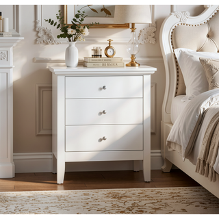 Sunvega Elegant White Minimalist Nightstand with Compact Durable Open Design
