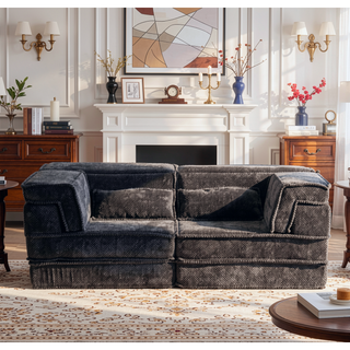 Sunvega Convertible Modular Sectional Mahjong Sofa Bed with Ottoman in Circle Fleece Fabric