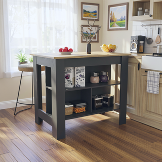 Sunvega Kitchen Island Table with Three Open Storage Shelves and Spacious Leg Room