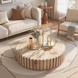 Sunvega Modern Minimalist Round Coffee Table with Natural Wood Texture for Living Room