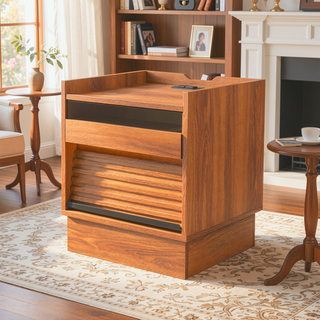 Sunvega Modern Brown Nightstand with Charging Station, Smart LED Lights, and Two Drawers