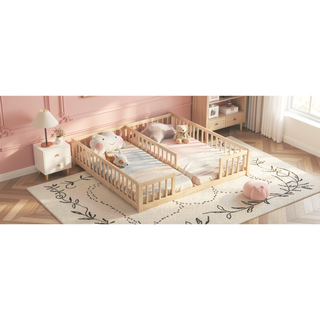 Sunvega Double Twin Floor Bed with Guardrails for Compact Rooms and Limited Space