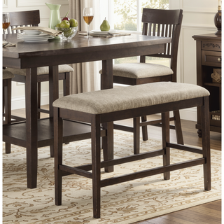 Sunvega Dark Brown Finish Counter Height Bench with Fabric Upholstery