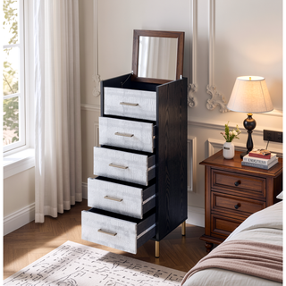 Sunvega Modern Nightstand with Patterned Drawer Fronts and Three Spacious Storage Drawers