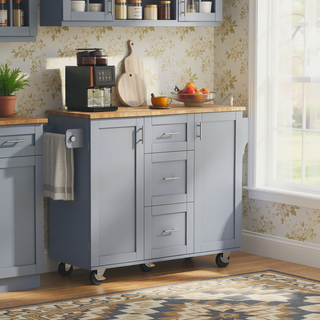 Sunvega Rolling Kitchen Island with Storage Cart, 3 Drawer and Slide-Out Shelf Design