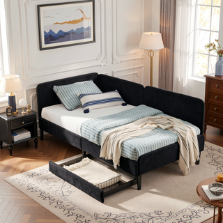 Sunvega Twin Size Upholstered Sofa Bed Frame with 2 Storage Drawers and Velvet
