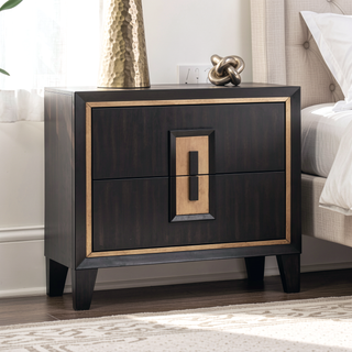 Sunvega Modern Espresso Nightstand with Gold Accent Trim and Felt-lined Drawer