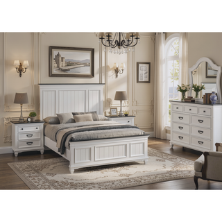 Sunvega Modern Farmhouse King Bedroom Set with Dresser Mirror and Nightstands