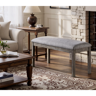 Sunvega Gray Fabric Upholstered Dining Bench with Wire-Brushed Finish