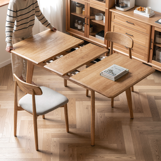 Sunvega Solid Oak Extendable Round Corner Dining Table for 6-8 People