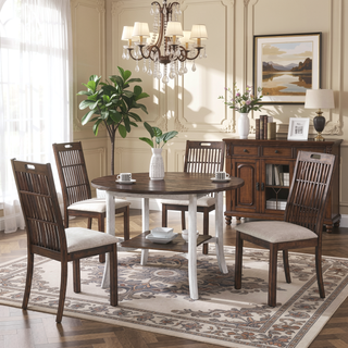 Sunvega 45.7-inch Round Dining Table with Storage Shelf in Modern Farmhouse Style