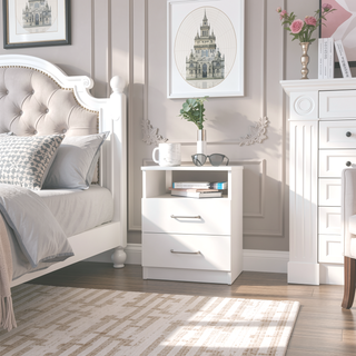 Sunvega 19.9 Inch High Nightstand with Two Drawers and Open Shelf