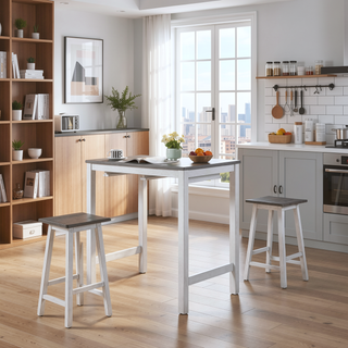 Sunvega Gray Wood Finish Modern Farmhouse 3-Piece Counter Height Dining Set