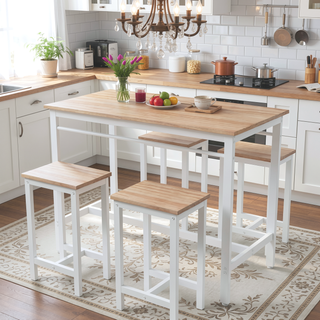 Sunvega 5-Piece Modern Kitchen Table Set with Four Bar Stools and Metal Frame