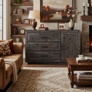 Sunvega Dark Grey Server Crafted of Pine and Hardwood with Three Dovetail Drawers