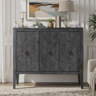 Sunvega Adjustable Shelf Storage Sideboard with Retro Metal Handles and Pinewood Legs