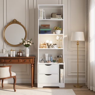 Sunvega Bedroom Nightstand with 2 Drawers and 4-Tier Open Shelving for Storage