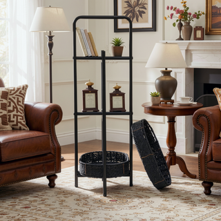 Sunvega 3 Tier Oval Paper Rope Woven Side Table with Detachable Tray Storage Basket