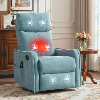 Sunvega Fabric Swivel Rocker Recliner Chair with Massage and Lumbar Heat for Living Room