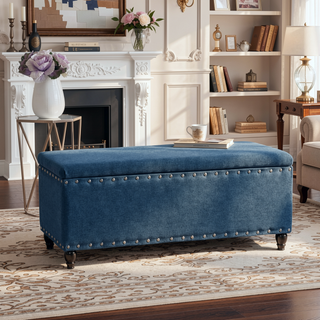 Sunvega Dark Brown Birch Legs Storage Ottoman with Light Assembly Required