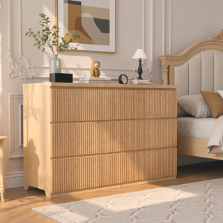 Sunvega 6 Drawer Storage Cabinet with Wavy Panel for Bedroom Hallway Entryway