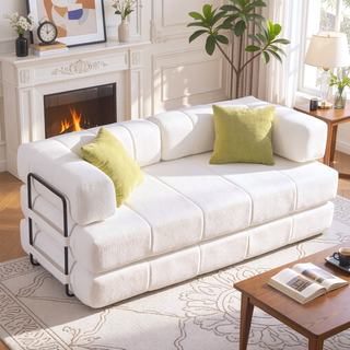 Sunvega High Quality Corduroy Folding Sofa Bed with 2 Pillows and Foam Spring Mattress