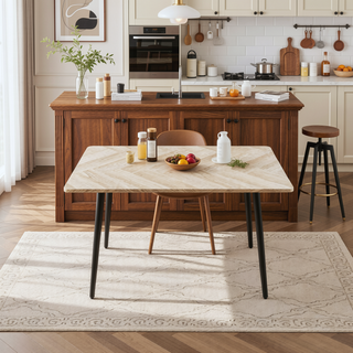 Sunvega Modern Minimalist MDF Wood Desktop with Black Metal Legs Small Dining Table