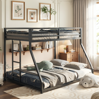 Sunvega Twin over Full Metal Bunk Bed with Ladder and Guardrails for Kids and Adults